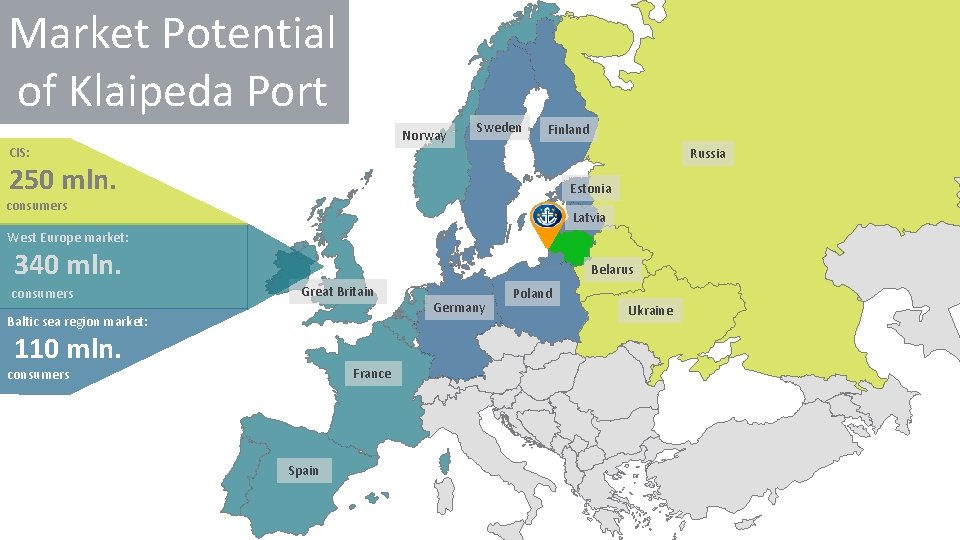 Market Potential of Klaipeda Port Norway CIS: Sweden Finland Russia 250 mln. Estonia consumers