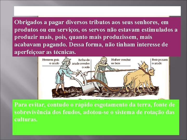 ECONOMIA DE SUBSISTÊNCIA Obrigados a pagar diversos tributos aos seus senhores, em produtos ou