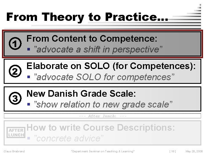 From Theory to Practice… From Content to Competence: 1 ”advocate a shift in perspective”