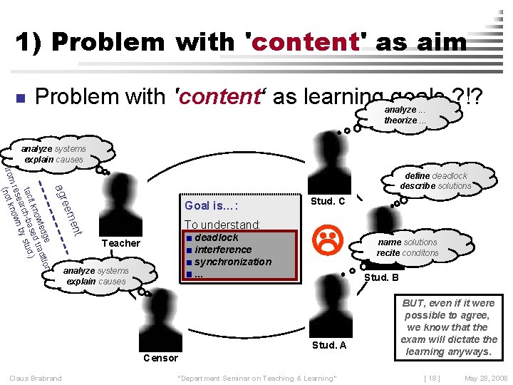 1) Problem with 'content' as aim n Problem with 'content‘ as learning goals ?