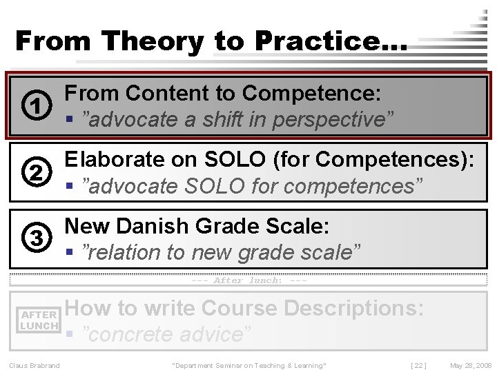 From Theory to Practice… From Content to Competence: 1 ”advocate a shift in perspective”