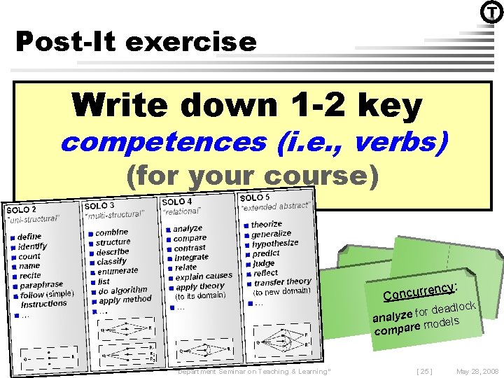 T Post-It exercise Write down 1 -2 key competences (i. e. , verbs) (for