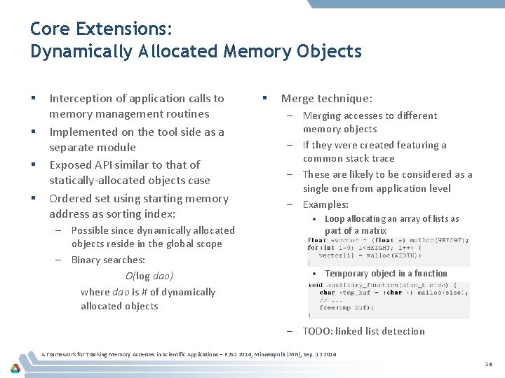 Core Extensions: Dynamically Allocated Memory Objects § § Interception of application calls to memory Core Extensions: Dynamically Allocated Memory Objects § § Interception of application calls to memory