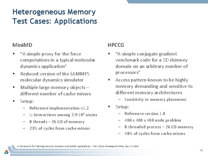 Heterogeneous Memory Test Cases: Applications Mini. MD § § “A simple proxy for the Heterogeneous Memory Test Cases: Applications Mini. MD § § “A simple proxy for the