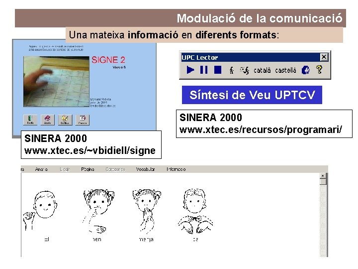 Modulació de la comunicació Una mateixa informació en diferents formats: Síntesi de Veu UPTCV