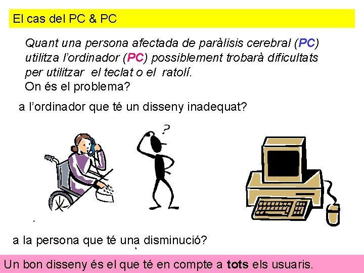 El cas del PC & PC Quant una persona afectada de paràlisis cerebral (PC)