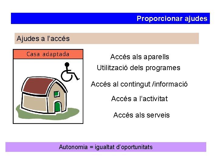 Proporcionar ajudes Ajudes a l’accés Accés als aparells Utilització dels programes Accés al contingut