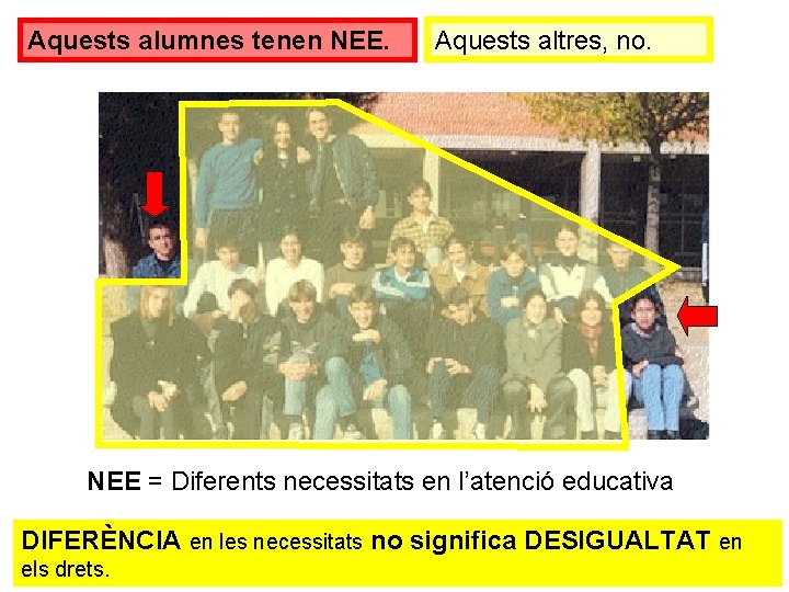 Aquests alumnes tenen NEE. Aquests altres, no. NEE = Diferents necessitats en l’atenció educativa