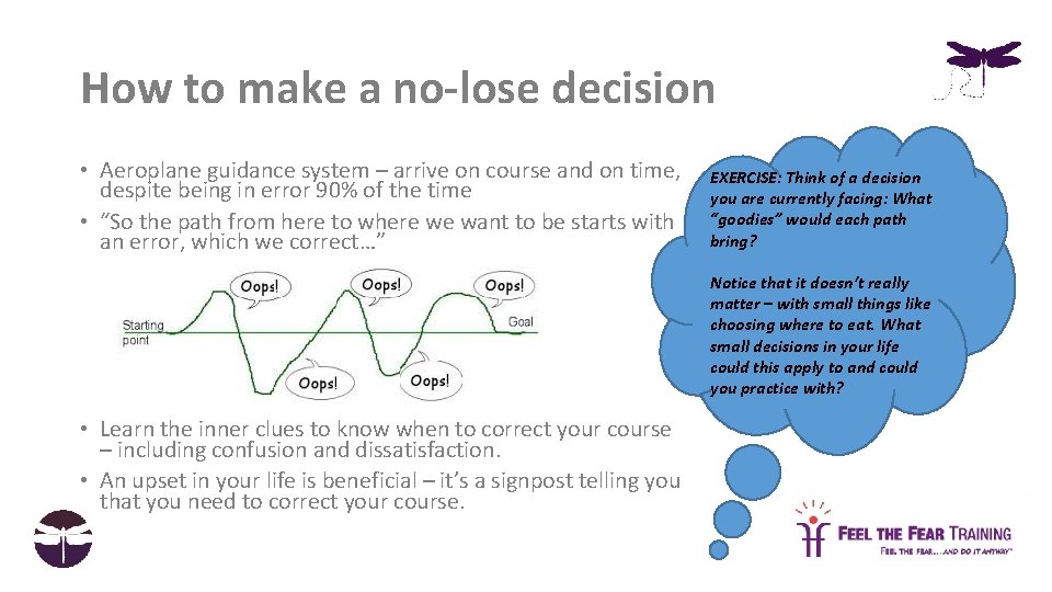 How to make a no-lose decision • Aeroplane guidance system – arrive on course