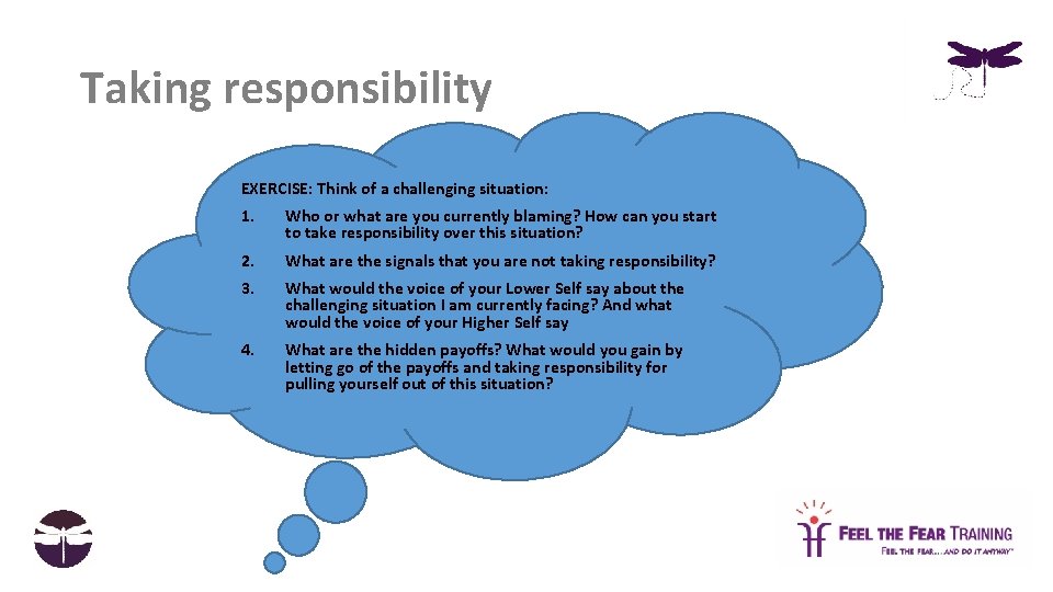 Taking responsibility EXERCISE: Think of a challenging situation: 1. Who or what are you