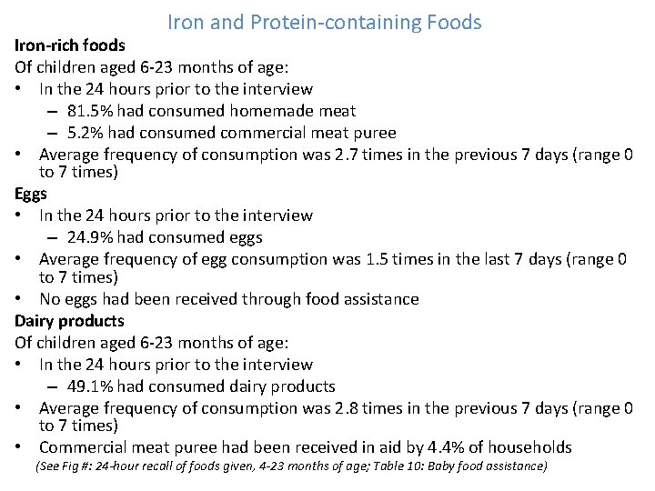 Iron and Protein-containing Foods Iron-rich foods Of children aged 6 -23 months of age: