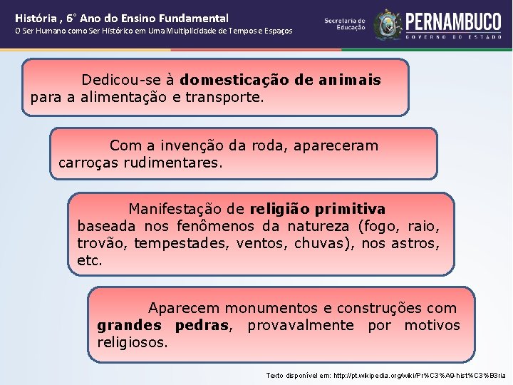 História , 6° Ano do Ensino Fundamental O Ser Humano como Ser Histórico em