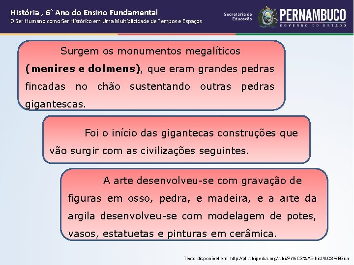 História , 6° Ano do Ensino Fundamental O Ser Humano como Ser Histórico em