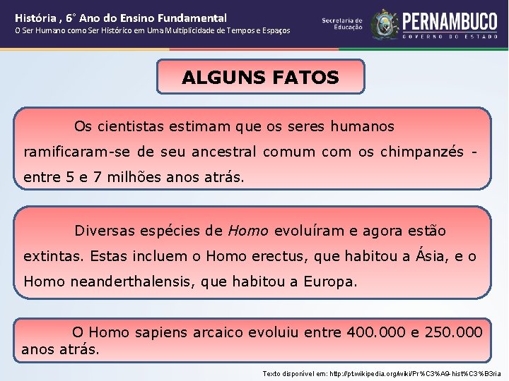 História , 6° Ano do Ensino Fundamental O Ser Humano como Ser Histórico em