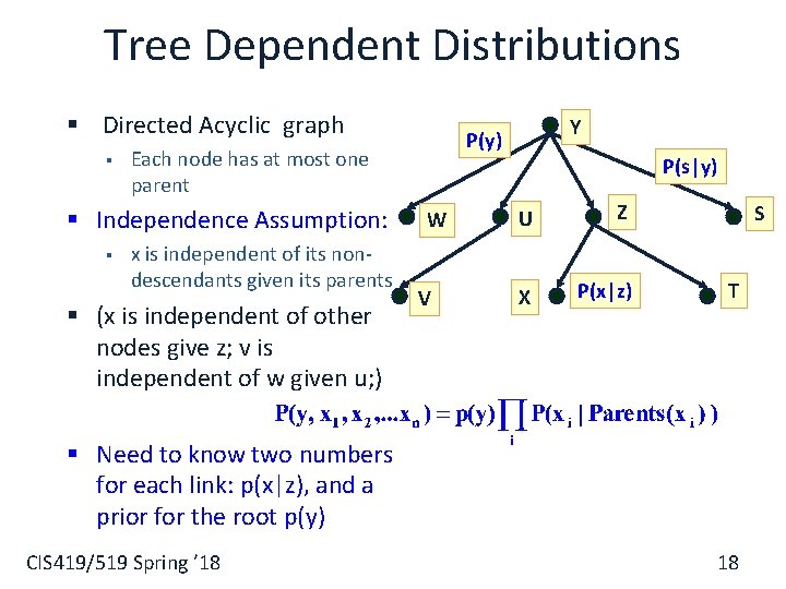 Tree Dependent Distributions § Directed Acyclic graph § Each node has at most one