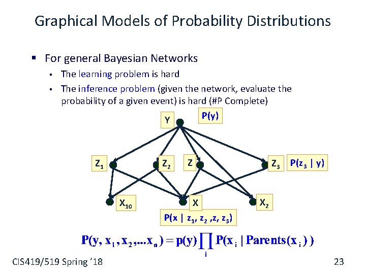 Graphical Models of Probability Distributions § For general Bayesian Networks § § The learning