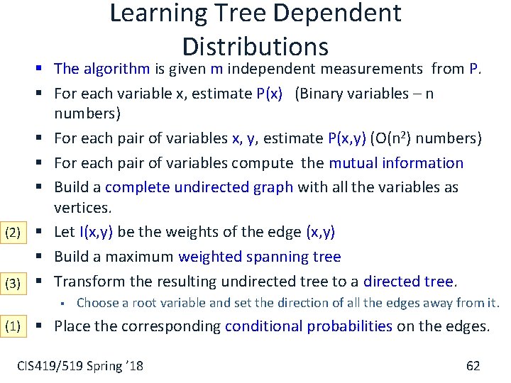 Learning Tree Dependent Distributions § The algorithm is given m independent measurements from P.