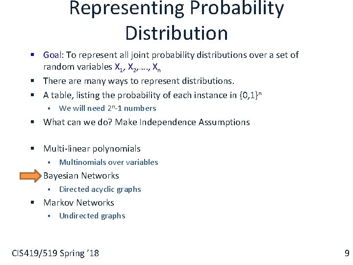 Representing Probability Distribution § Goal: To represent all joint probability distributions over a set