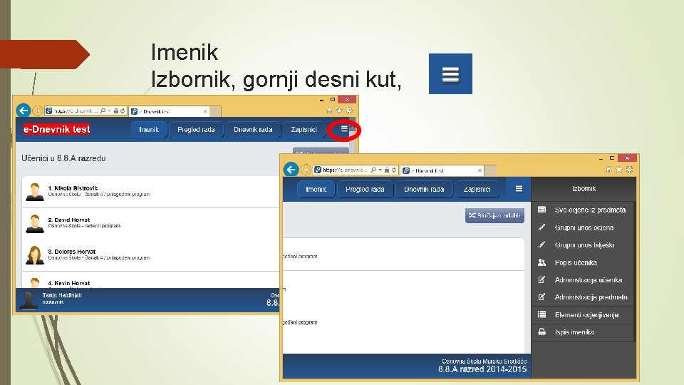 Imenik Izbornik, gornji desni kut, 