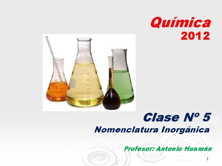 Química 2012 Clase Nº 5 Nomenclatura Inorgánica Profesor: Antonio Huamán 1 Química 2012 Clase Nº 5 Nomenclatura Inorgánica Profesor: Antonio Huamán 1