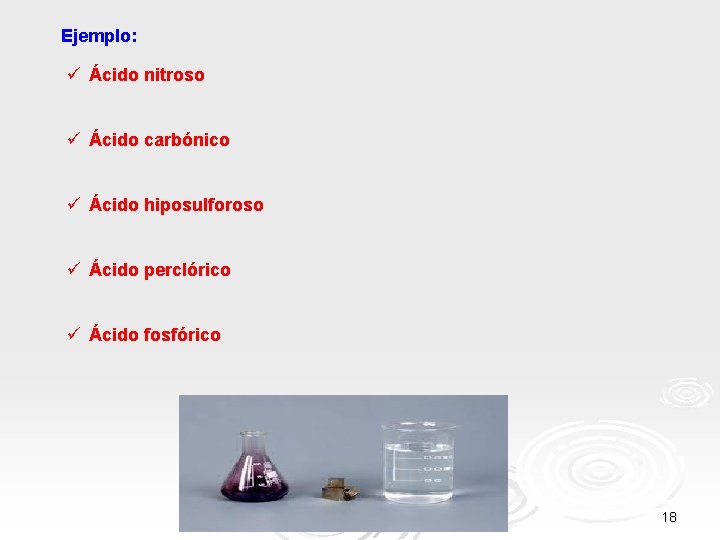 Ejemplo: ü Ácido nitroso ü Ácido carbónico ü Ácido hiposulforoso ü Ácido perclórico ü Ejemplo: ü Ácido nitroso ü Ácido carbónico ü Ácido hiposulforoso ü Ácido perclórico ü
