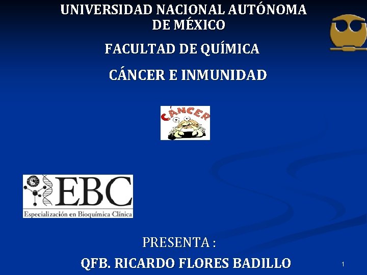 UNIVERSIDAD NACIONAL AUTÓNOMA DE MÉXICO FACULTAD DE QUÍMICA CÁNCER E INMUNIDAD PRESENTA : QFB.