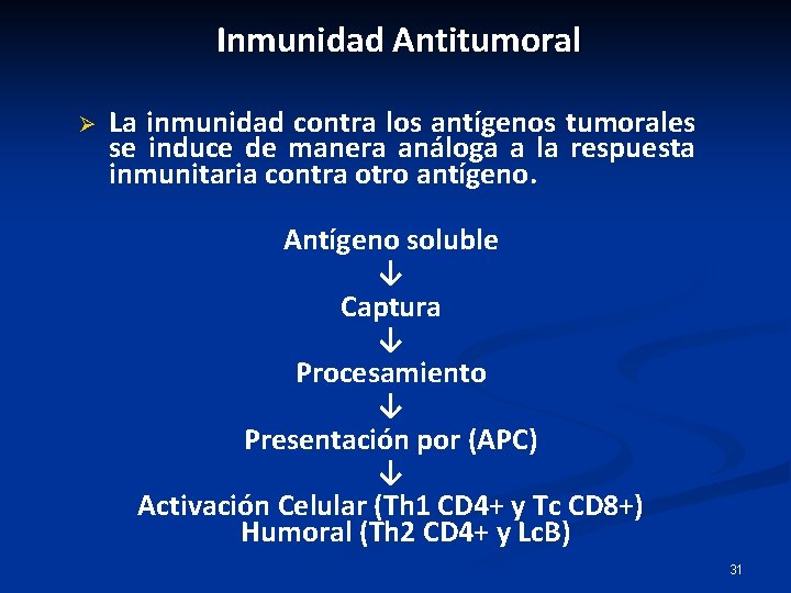 Inmunidad Antitumoral Ø La inmunidad contra los antígenos tumorales se induce de manera análoga
