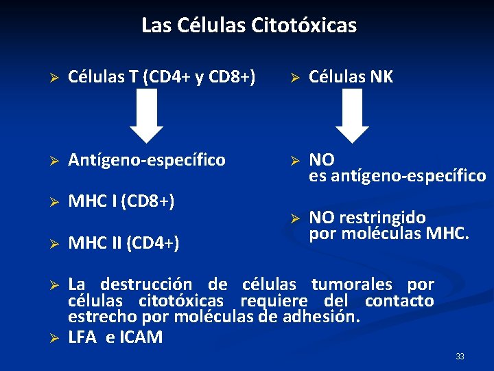 Las Células Citotóxicas Ø Células T (CD 4+ y CD 8+) Ø Células NK