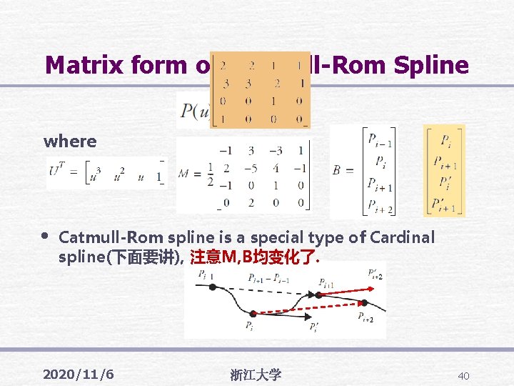 Matrix form of Catmull-Rom Spline where • Catmull-Rom spline is a special type of