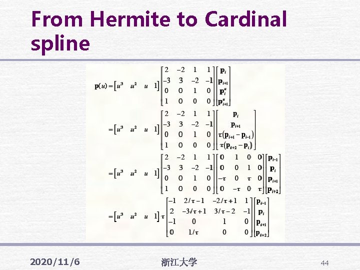 From Hermite to Cardinal spline 2020/11/6 浙江大学 44 