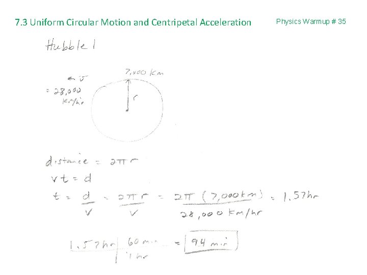 7. 3 Uniform Circular Motion and Centripetal Acceleration Physics Warmup # 35 