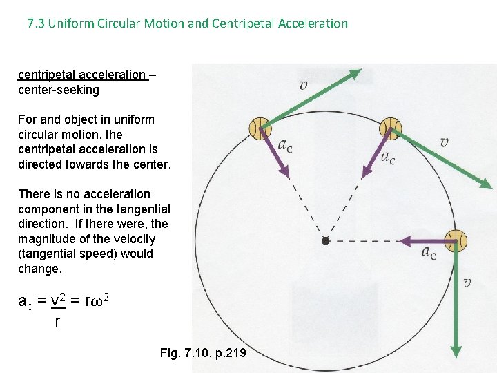 7. 3 Uniform Circular Motion and Centripetal Acceleration centripetal acceleration – center-seeking For and