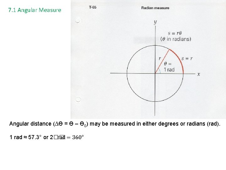 7. 1 Angular Measure Angular distance (∆Ө = Ө – Ө 0) may be