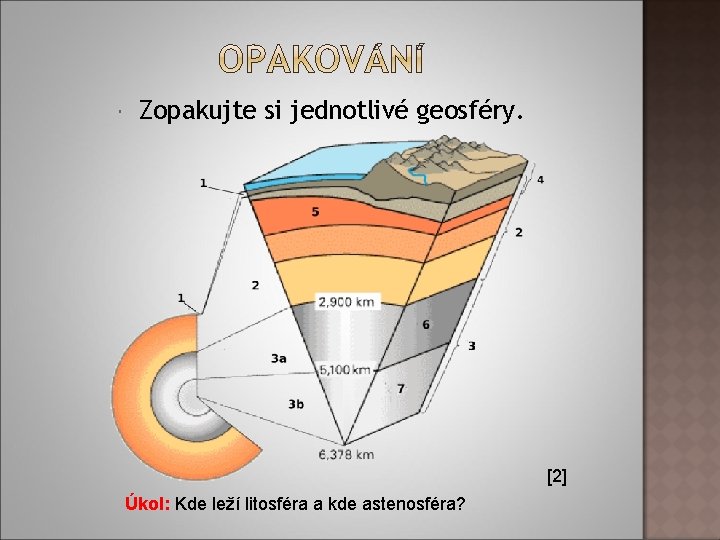  Zopakujte si jednotlivé geosféry. [2] Úkol: Kde leží litosféra a kde astenosféra? 