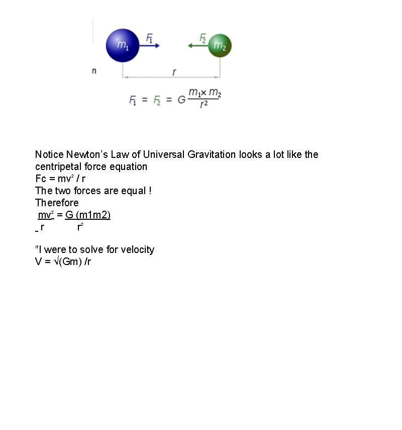 Notice Newton’s Law of Universal Gravitation looks a lot like the centripetal force equation