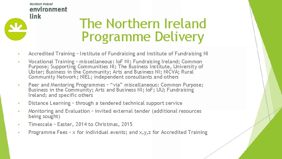 The Northern Ireland Programme Delivery • Accredited Training – Institute of Fundraising and Institute