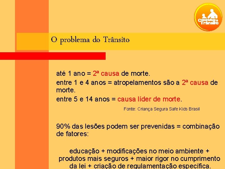 O problema do Trânsito até 1 ano = 2ª causa de morte. entre 1