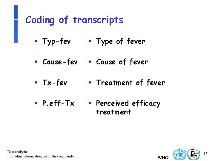 Coding of transcripts § Typ-fev § Type of fever § Cause-fev § Cause of