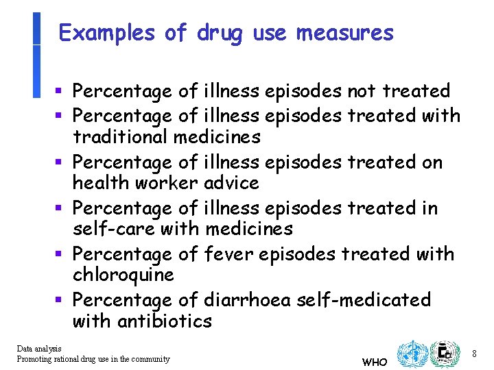 Examples of drug use measures § Percentage of illness episodes not treated § Percentage