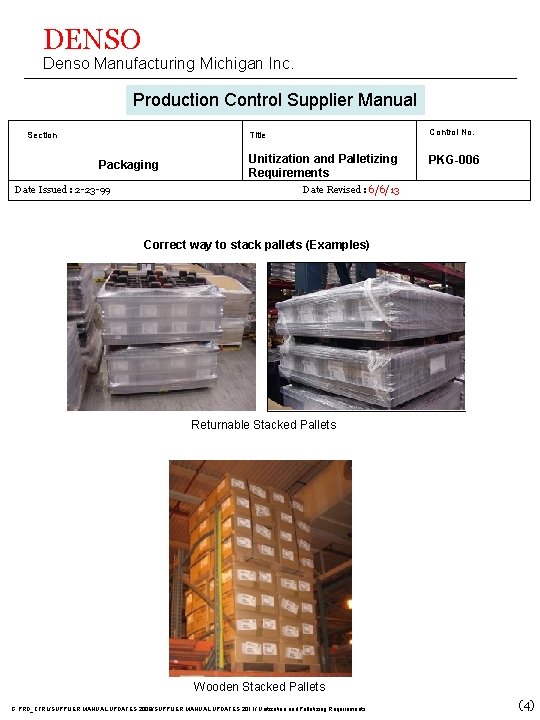 DENSO Denso Manufacturing Michigan Inc. Production Control Supplier Manual Section Control No. Title Packaging DENSO Denso Manufacturing Michigan Inc. Production Control Supplier Manual Section Control No. Title Packaging