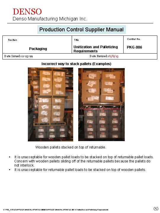DENSO Denso Manufacturing Michigan Inc. Production Control Supplier Manual Section Control No. Title Packaging DENSO Denso Manufacturing Michigan Inc. Production Control Supplier Manual Section Control No. Title Packaging