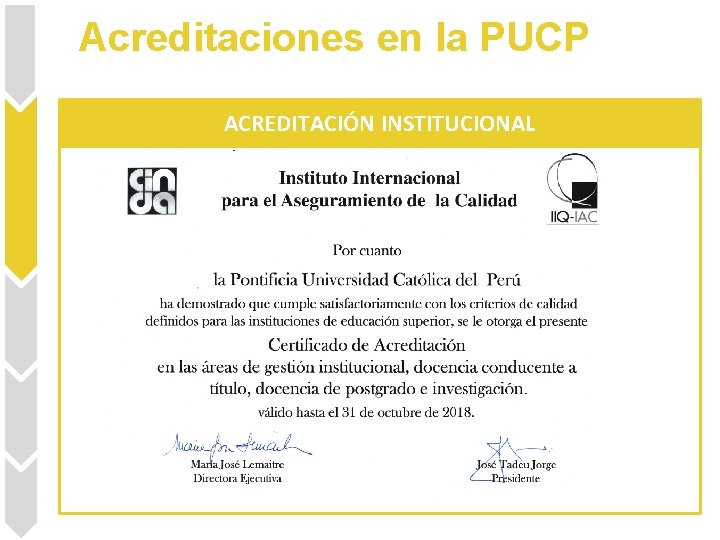 Acreditaciones en la PUCP ACREDITACIÓN INSTITUCIONAL 