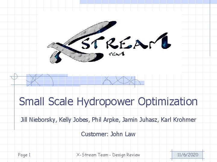 Small Scale Hydropower Optimization Jill Nieborsky, Kelly Jobes, Phil Arpke, Jamin Juhasz, Karl Krohmer