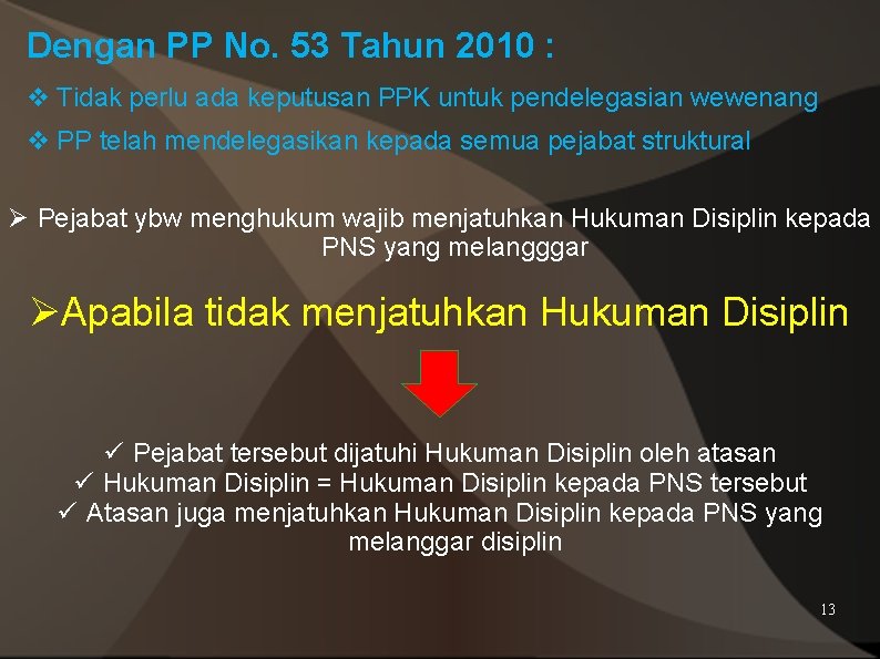 Dengan PP No. 53 Tahun 2010 : v Tidak perlu ada keputusan PPK untuk