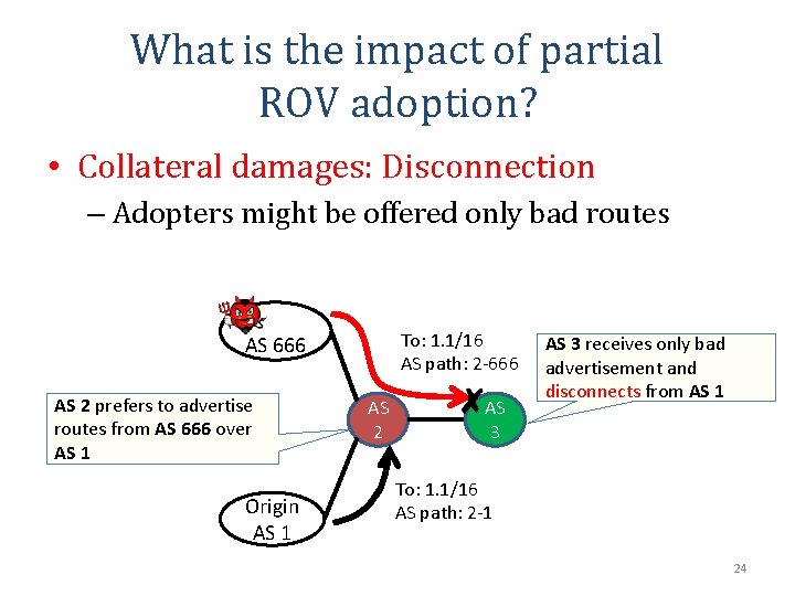 What is the impact of partial ROV adoption? • Collateral damages: Disconnection – Adopters