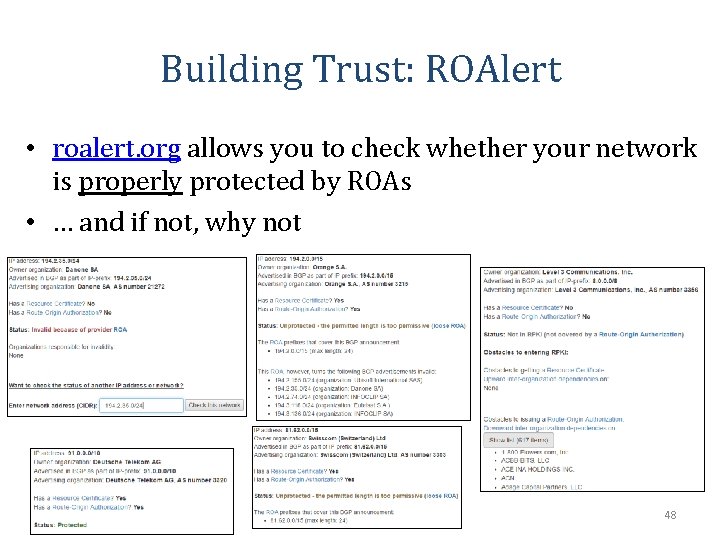 Building Trust: ROAlert • roalert. org allows you to check whether your network is