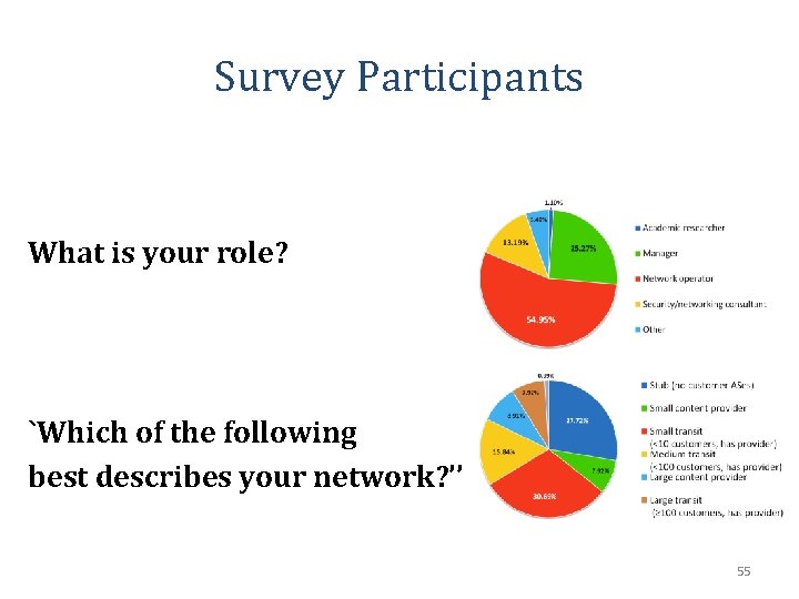 Survey Participants What is your role? `Which of the following best describes your network?