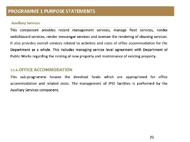 PROGRAMME 1 PURPOSE STATEMENTS 25 