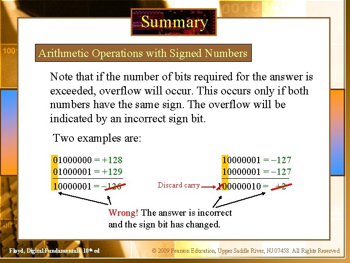 Summary Arithmetic Operations with Signed Numbers Note that if the number of bits required