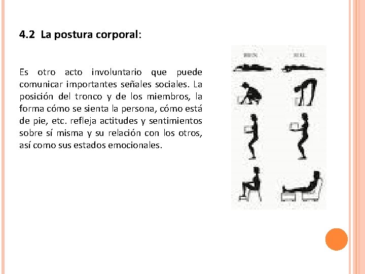 4. 2 La postura corporal: Es otro acto involuntario que puede comunicar importantes señales 4. 2 La postura corporal: Es otro acto involuntario que puede comunicar importantes señales